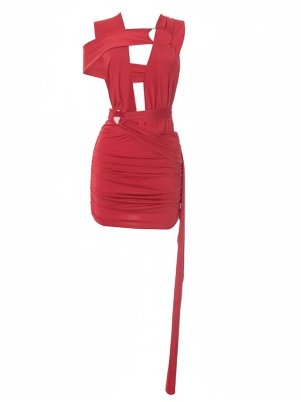 Red Asymmetric Cutout Mini Dress